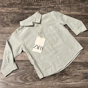 Zara cotton dress shirt baby boy 9-12 months new aquamarine